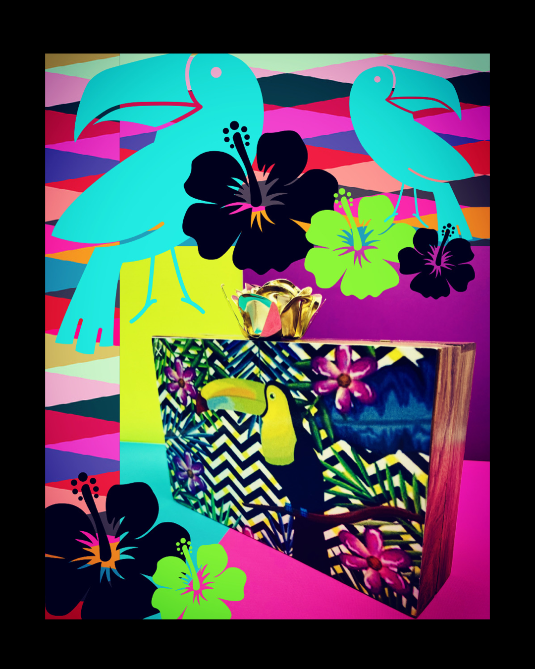 IndiBlossom toucan-print beaded clutch